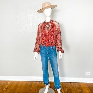 Free People All Dolled Up Mesh Top Floral Size Large